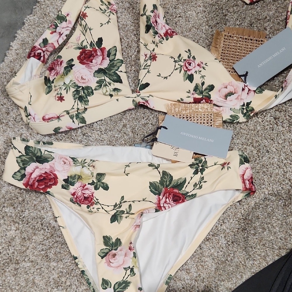 ANTONIO MELANI Floral Bikini Set - Cream and Red